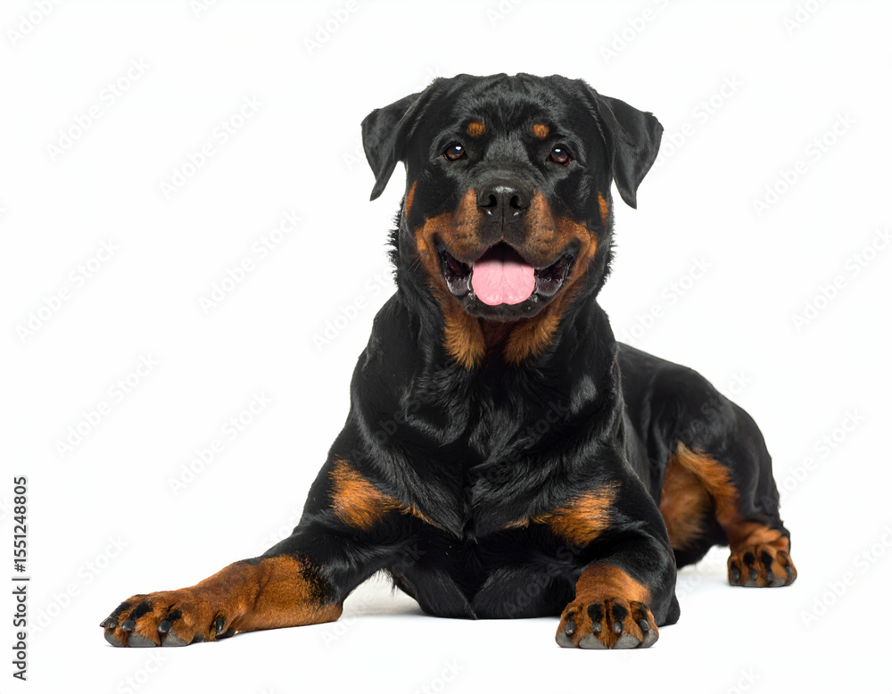 Calm Rottweiler Dog Gentle Gaze, Isolated White Background Calm Rottweiler Dog Gentle Gaze, Isolated White Background
