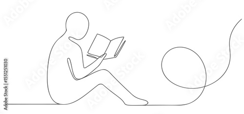 One Line Drawing of Person Reading a Book – Minimalist Reading Line Art
