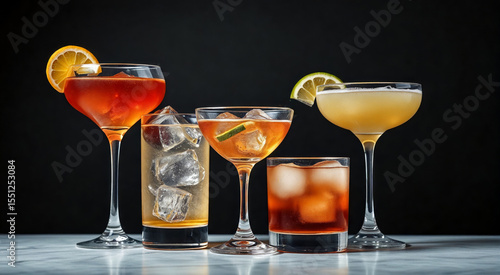 Assorted Cocktails in Stylish Glasses