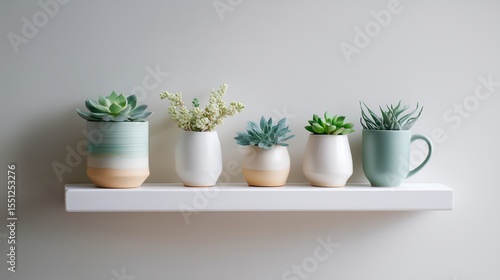 Wallpaper Mural Stylish arrangement of succulents on a modern white shelf in a cozy interior setting Torontodigital.ca