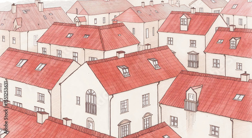 Charming European town with red rooftops