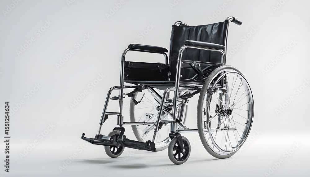 Fototapeta premium Empty wheelchair isolated on white background. Healthcare, medical support concept. Physical therapy, rehabilitation, accessibility, mobility
