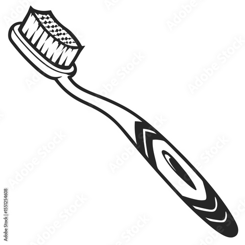 Black and white toothbrush illustration isolated on white background