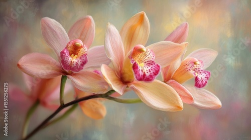 Delicate Orchid in Bloom : Capturing blooming orchids close-up soft pastel art in tranquility