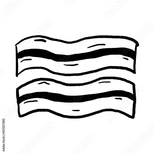 Bacon Strips Vector Illustration. Simple Doodle for Breakfast, Meat, Food, and Cooking Concepts Hand-Drawn Style Black and White