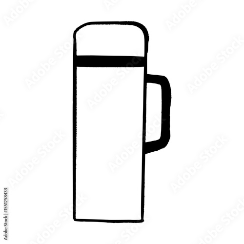 Thermos Bottle Vector Illustration Hand-Drawn Style Black and White. Simple Doodle for Hot Drinks, Travel, Outdoor, and Hydration Concepts