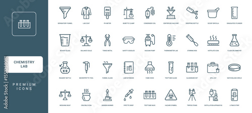 chemistry laboratory  essential equipment tools collection line icons