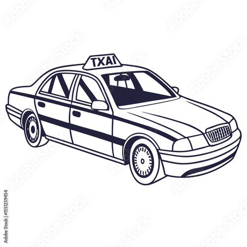 Line art illustration of a classic taxi cab