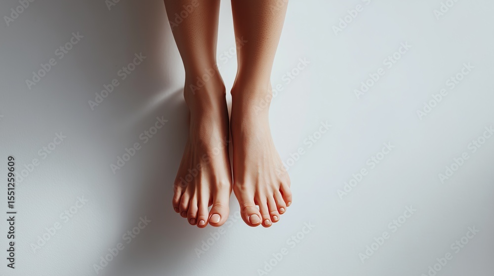 Elegant and minimalistic composition of a pair of bare feet resting on a smooth surface, conveying relaxation. Elegant and minimalistic composition of a pair of bare feet resting on a smooth surface, conveying relaxation.
