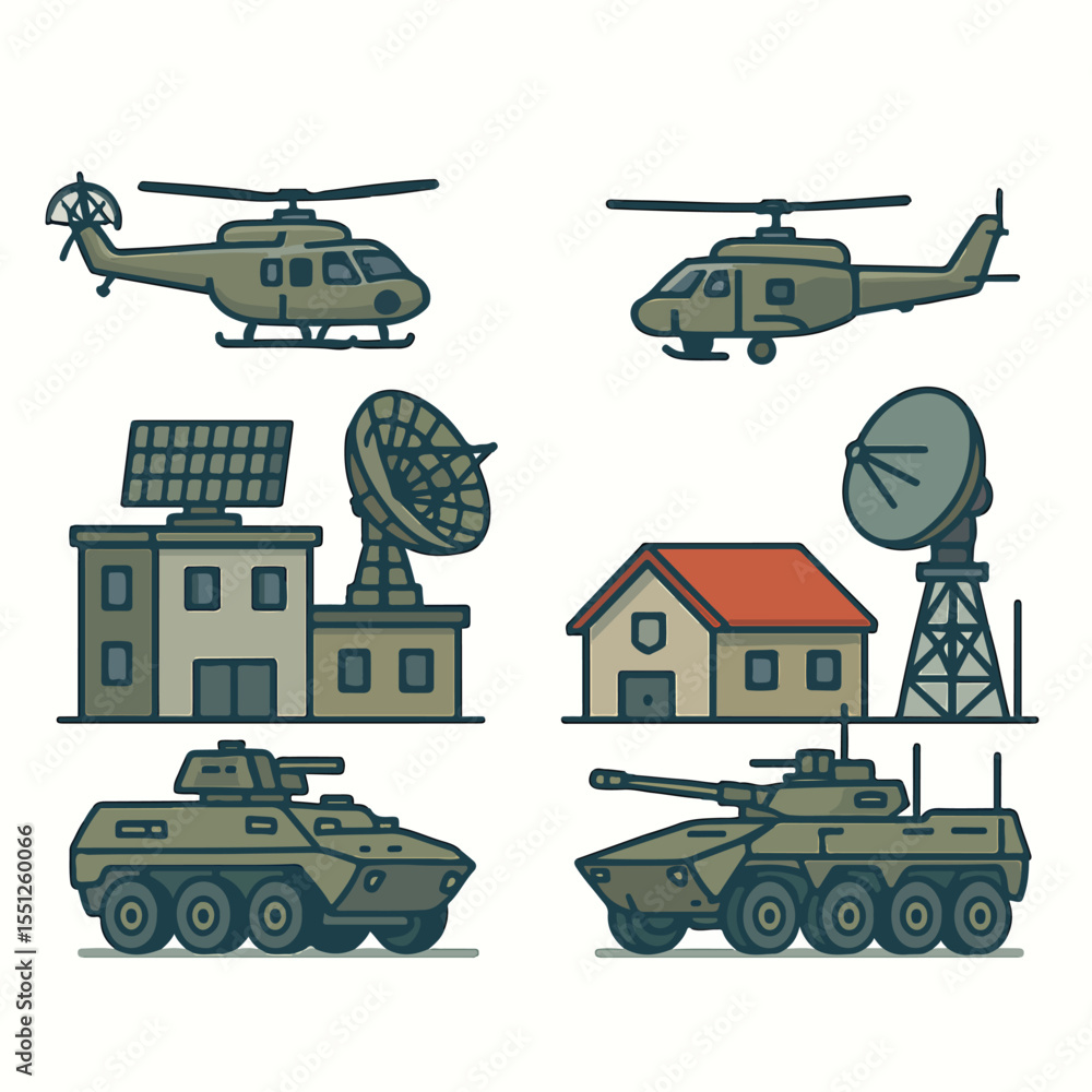 Fototapeta premium national defense (military, war equipment and military strategy, technology, cyberwar). globalization, diplomacy, and world peace. vector illustration