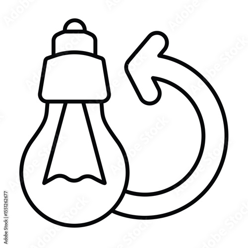 Light bulb and replace arrow thin line icon, electrician service concept. Vector graphics. Replacing lightbulb, repair sign on white background, style mobile or design.