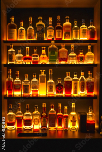 Bottle Shelf Display in Stylish Bar Interior