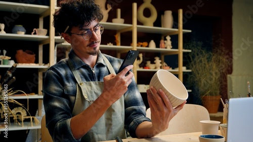 Bild auf Leinwand Small business owner Caucasian man guy artist potter salesman blogger influencer