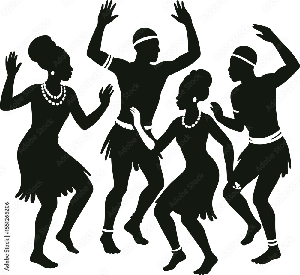 Obraz premium Expressive African Tribal Dancer Silhouette - Ethnic Festival Clipart