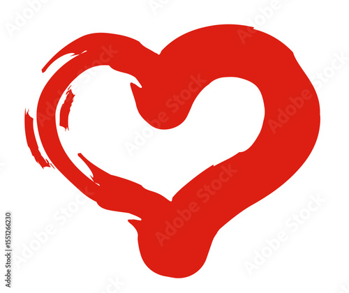 手描きのハート。落書き風、グランジハート。バレンタインデーや愛のシンボル。ベクター素材。