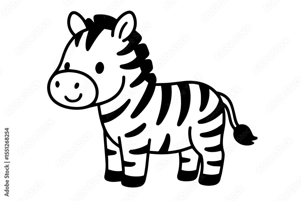 Fototapeta premium Cute Kawaii Zebra with Stripes Isolated Vector Coloring Page