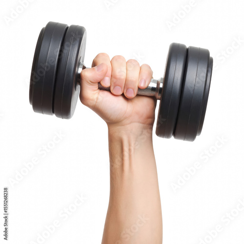 A hand firmly holding a dumbbell representing strength training and fitness goals for health and wellness enthusiasts in the gym environment isolate on transparent background PNG