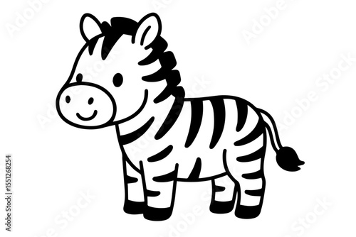 Cute Kawaii Zebra with Stripes Isolated Vector Coloring Page