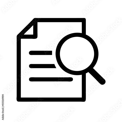 A magnifying glass icon hovers over a document icon isolated on white background