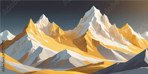 Winter alpine landscape of Mount Cook National Park, Alaska, USA, with snowy peaks and glaciers under a vast sky