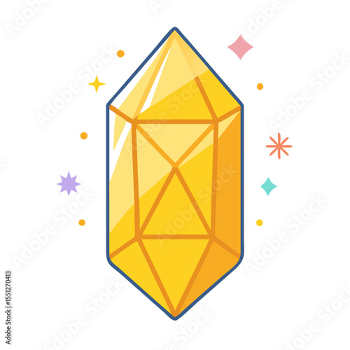 Orange magic treasure crystalline mineral gem icon with sparkles. Vector illustration for game, mobile app design, fantasy concept