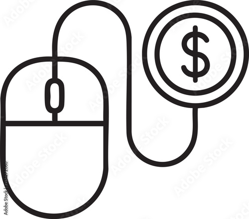 Pay per click icon online advertising concept mouse and dollar coin line