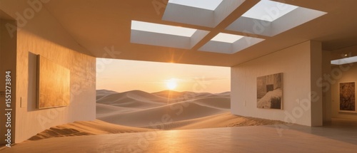 Modern Gallery Interior with Desert Sunset View