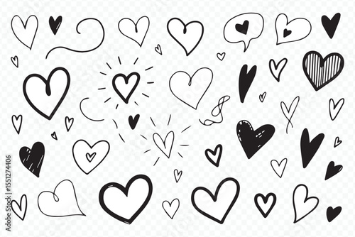 handdrawn heart doodles collection for valentine, wedding, and romantic design inspiration vector