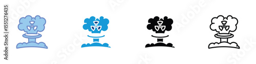 Nuclear Explosion Disaster Icon, Atomic Mushroom Cloud Symbol, Radiation Hazard, Vector Illustration