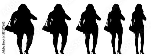 Conceptual fat overweight obese female vs slim fit healthy body after weight loss or diet on white background banner. A  fitness, nutrition or obesity, health shape illustration vector as silhouettes