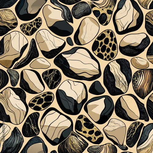 Earthy Abstraction: An artful illustration showcases a collection of varied stone shapes, seamlessly arranged to evoke a sense of nature's intricate patterns and textures.