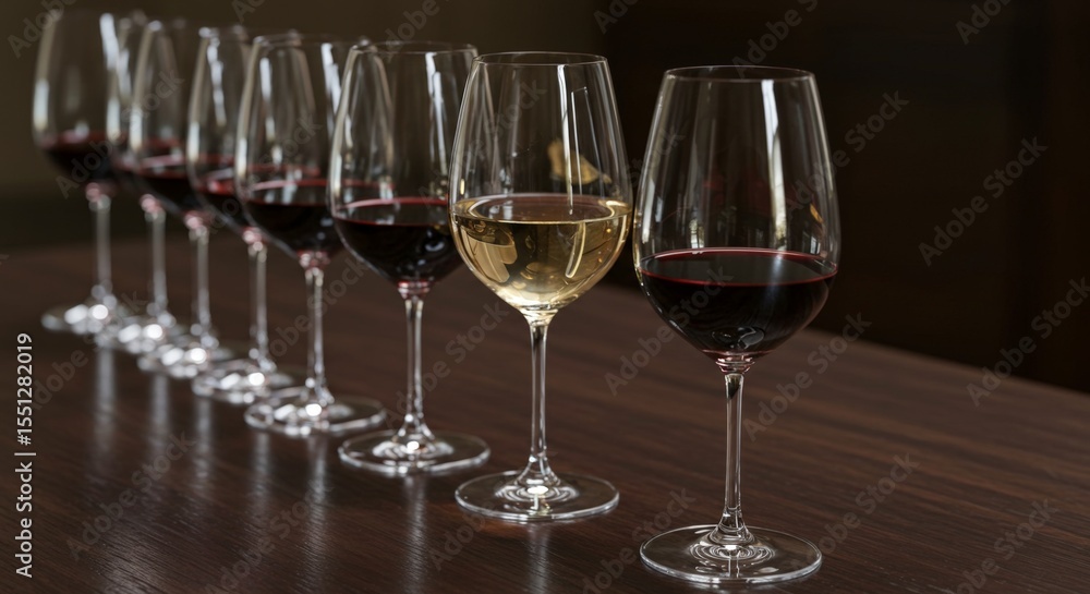 a glass of white wine among glasses of red wine a glass of white wine among glasses of red wine