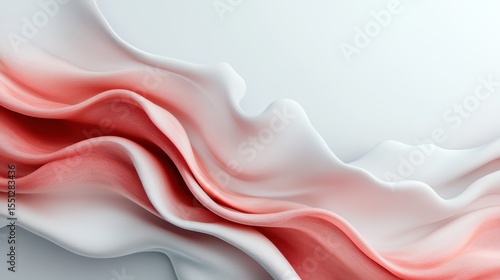 This artistic piece features gently flowing red and white fabric, creating an abstract representation of movement, elegance, and the interplay of light and texture in design.