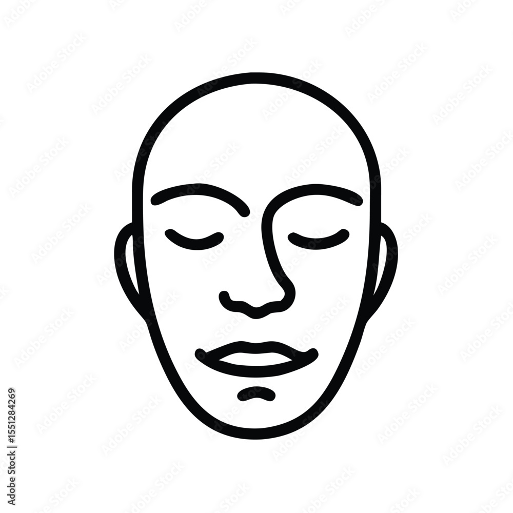 Illustration of a closed eyes face for beauty sleep icon or facial recognition technology concept design Illustration of a closed eyes face for beauty sleep icon or facial recognition technology concept design
