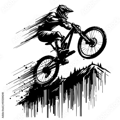 Downhill mountain biker Silhouette Grunge Splatter and Dripping Spray Effects