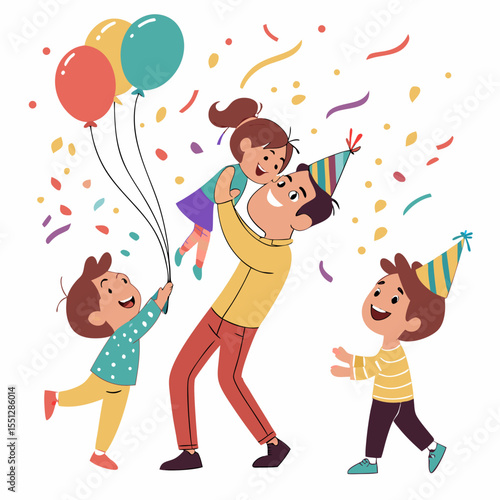 Celebrating fatherhood with joy and family fun during a colorful birthday celebration