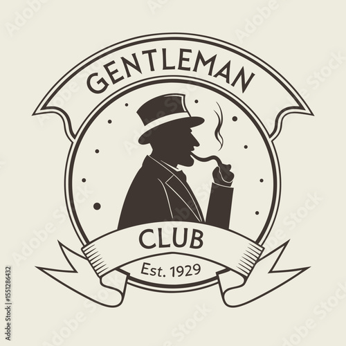 Classic emblem of a gentlemen's society featuring a silhouette with pipe