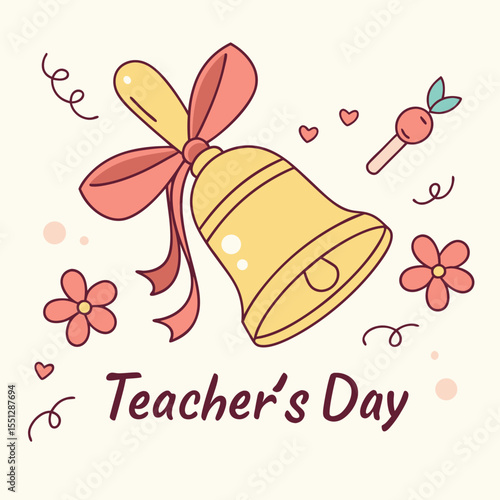 Celebratory illustration with bell, flowers and candy for educator appreciation