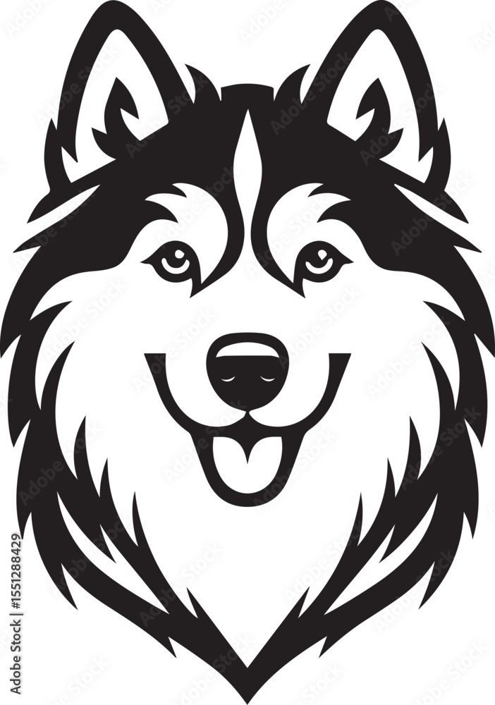 Fototapeta premium Siberian Husky Dog Vector Illustration in Black and White 