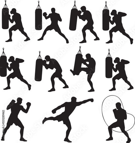 Boxer Throwing a Punch Silhouette

Champion in the Ring Vector Design

Boxer in Fighting Stance Silhouette

Boxing Match Action Silhouette Scene

Gloved Fighter Training Vector Art