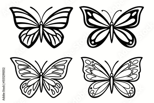 Free Printable Black and White Butterfly Outline Vector Illustration Set