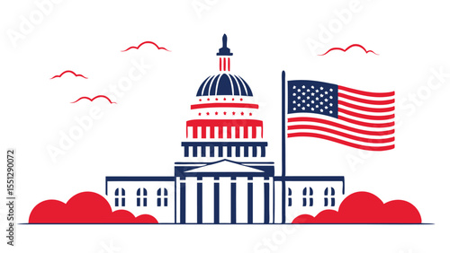Patriotic USA Capitol Building Flag Red White Blue Art American Pride Symbol Government Heritage