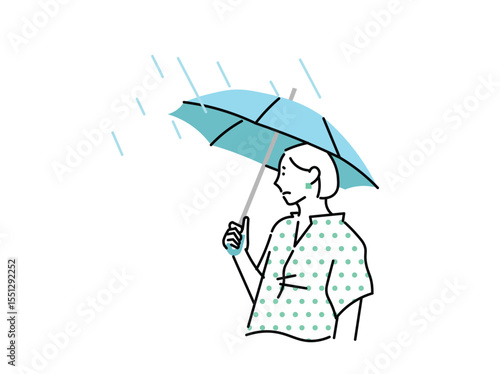 woman with umbrella-Woman holding an umbrella in the rain during the rainy season - troubled face - melancholy - vector illustration