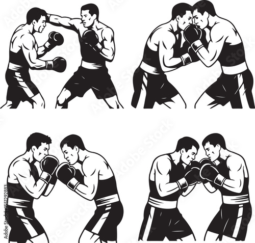 Boxer Throwing a Punch Silhouette

Champion in the Ring Vector Design

Boxer in Fighting Stance Silhouette

Boxing Match Action Silhouette Scene

Gloved Fighter Training Vector Art