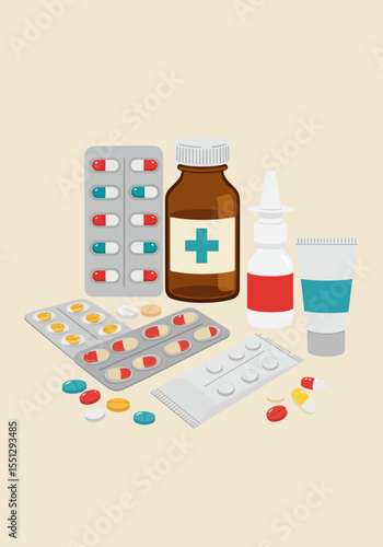 medicine bottle and pills