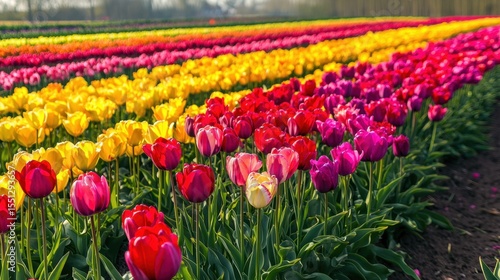 Colorful tulip fields in full bloom at a spring festival showcasing vibrant hues and natural beauty