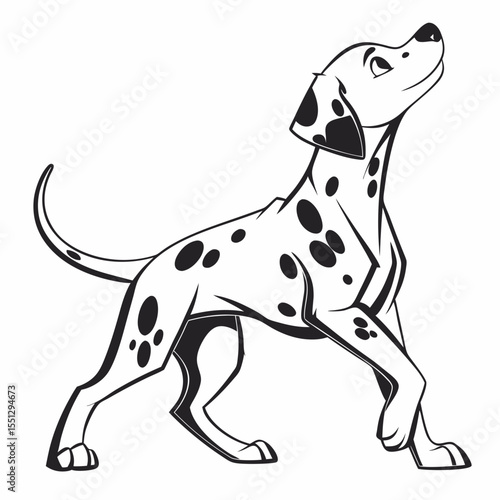 Elegant black and white dalmatian illustration gazing upwards with playful pose