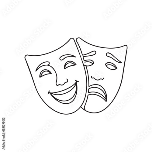 Classic comedy and tragedy theater masks line art symbol