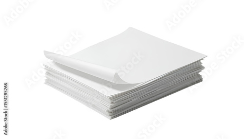Blank Paper Sheet with Curved Corner on Stack Isolated on Transparent Background – Stationery and Office Supply Concept