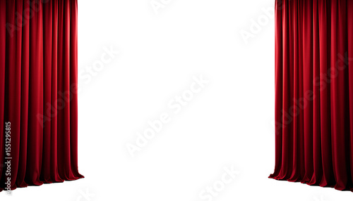 Red Theater Curtain Dropped Straight Down Isolated on Transparent Background – Dramatic Backdrop with Empty Space for Text